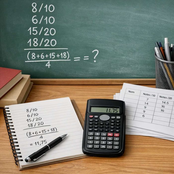 Calculer une moyenne avec des notes sur 10 et 20